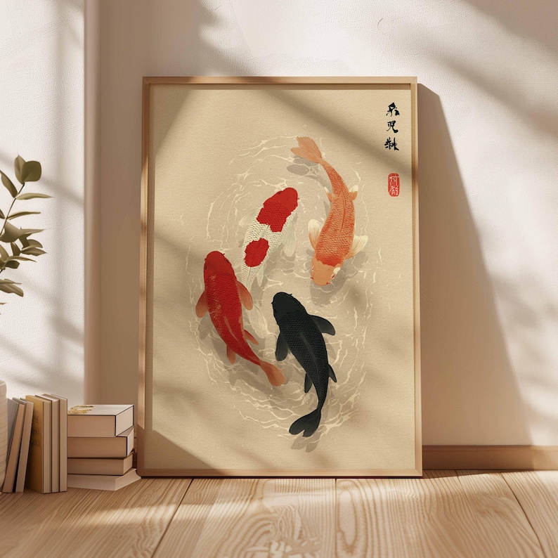 Home Office Japandi - 1 poster giapponese con pesci Koi,